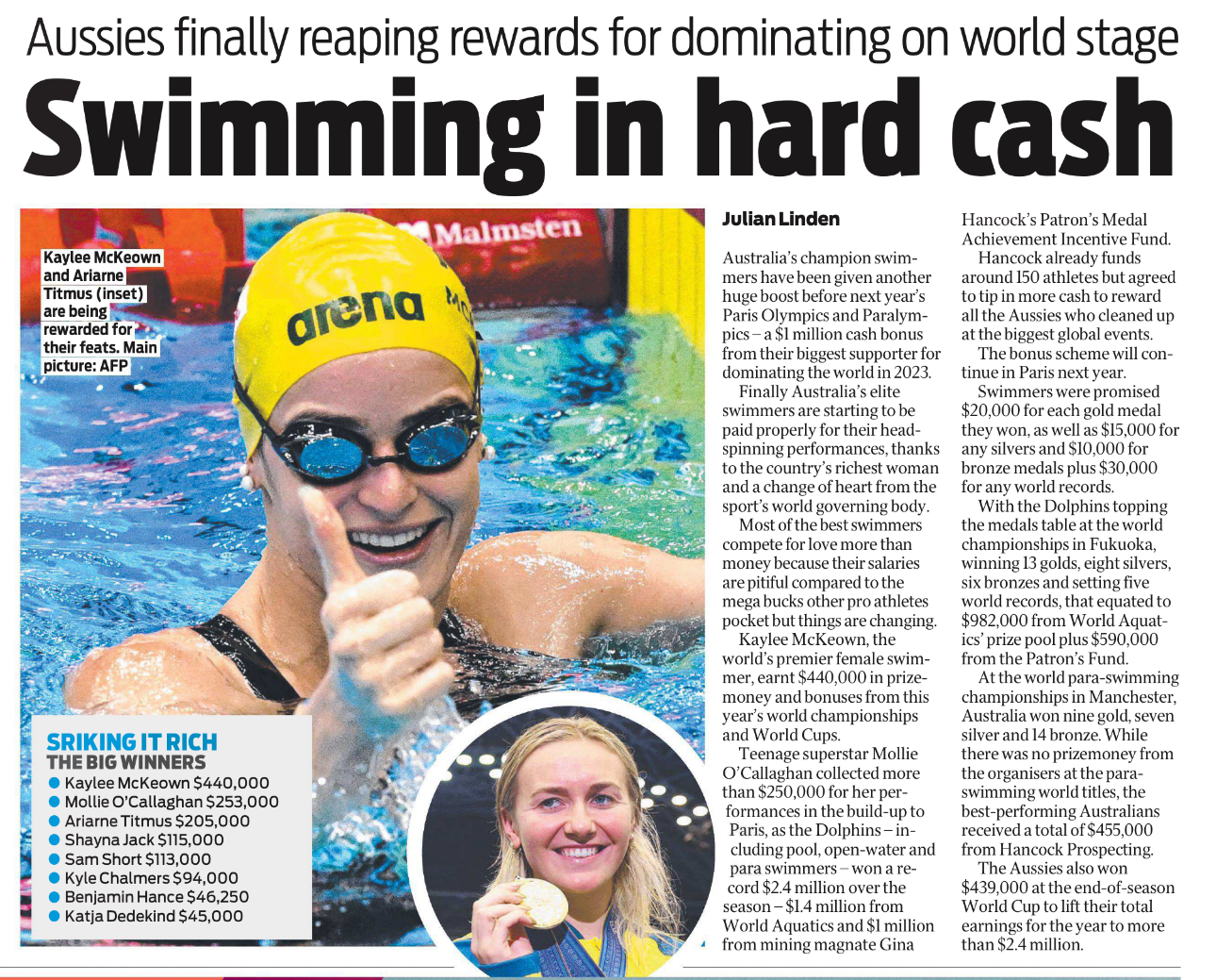 SWIMMING IN HARD CASH